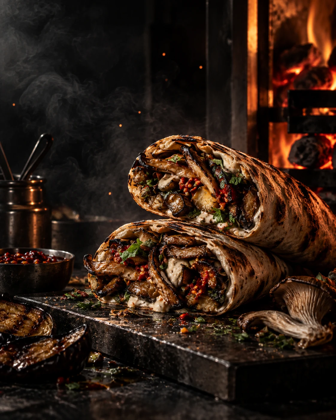 Burnt mushroom shawarma